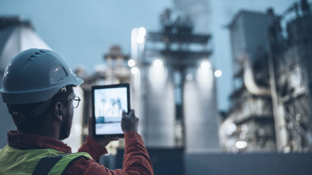 construction worker with tablet